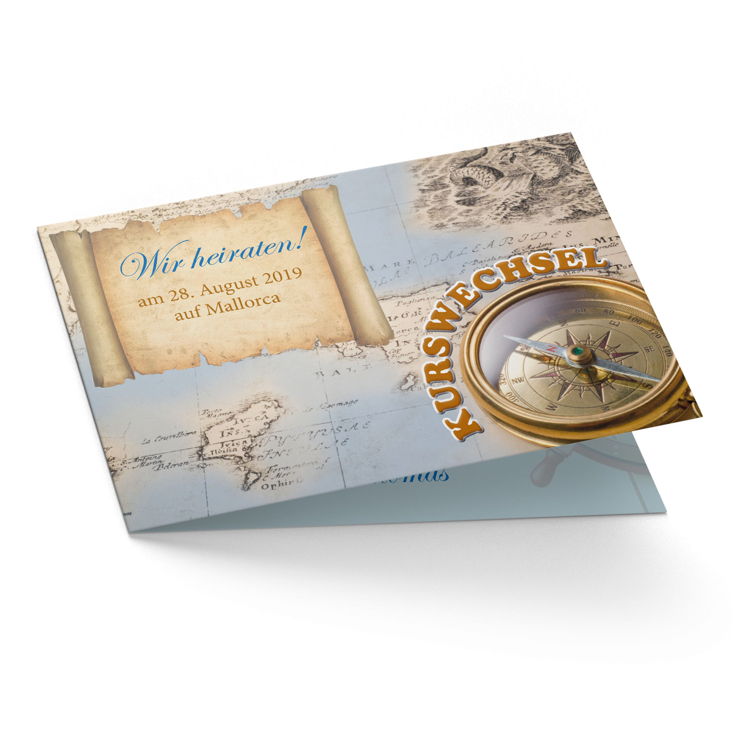 Hochzeitskarte Einladung Kurswechsel, Klappkarte