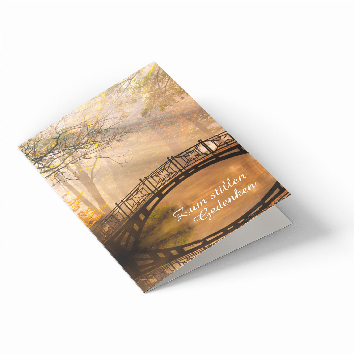 Sterbebild Brücke im Morgenlicht, kleine Klappkarte