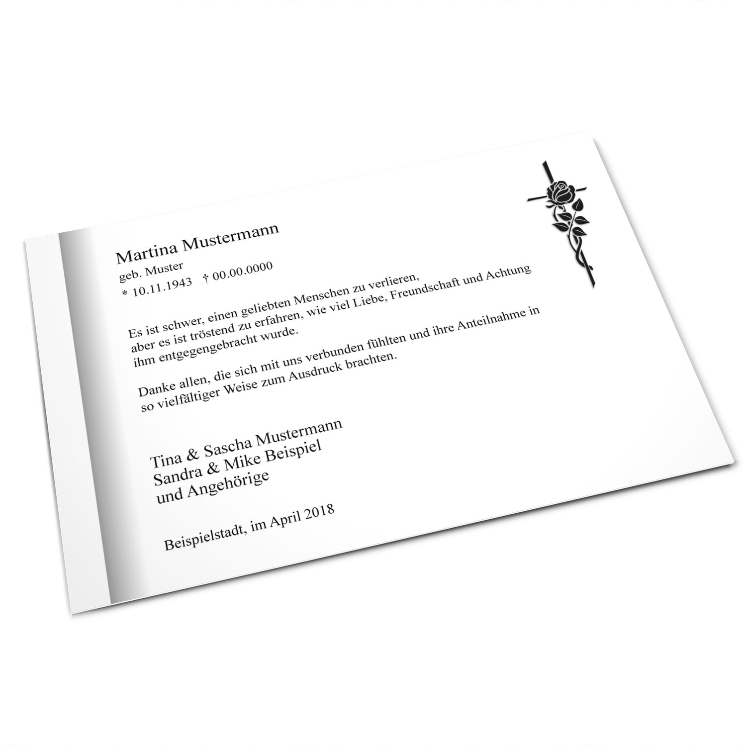 Trauer Dankeskarte Schattenrand und Rosenkreuz, online gestalten