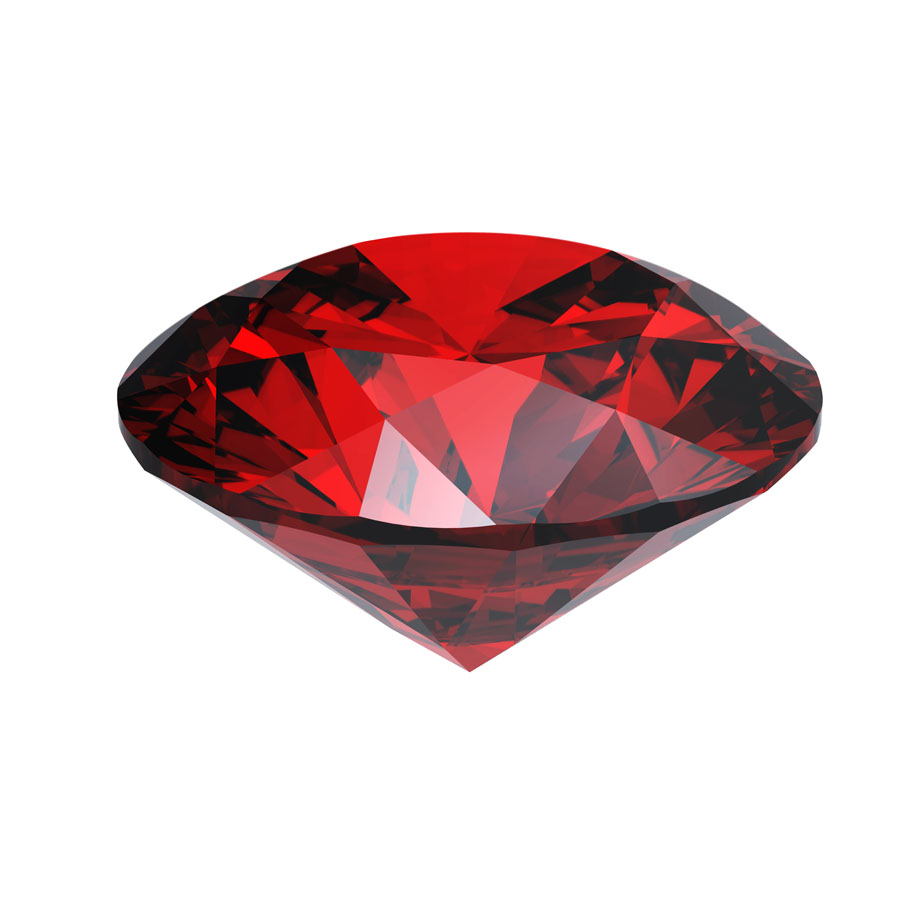 Red heart shaped garnet isolated