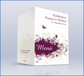 Menükarte Goldhochzeit VIntage Violett