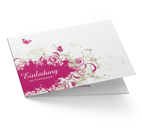 Einladung Kommunion Butterfly Pink