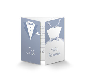 Einladungskarte Hochzeit Braut und Bräutigam Blau