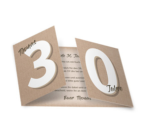 Einladung zum 30. Geburtstag Kraftpapieroptik