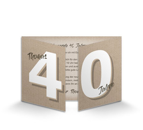 Einladungskarte zum 40. Geburtstag Kraftpapieroptik