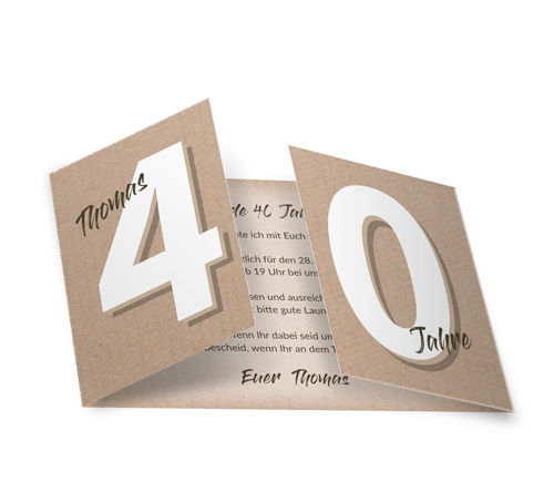 Einladungskarte zum 40. Geburtstag Kraftpapieroptik