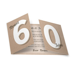Einladungskarte zum 60. Geburtstag Kraftpapieroptik