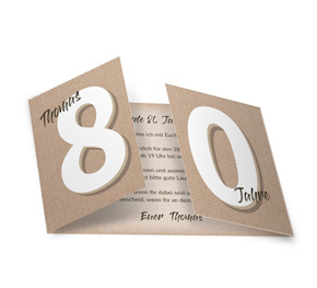 Einladungskarte zum 80. Geburtstag Kraftpapieroptik
