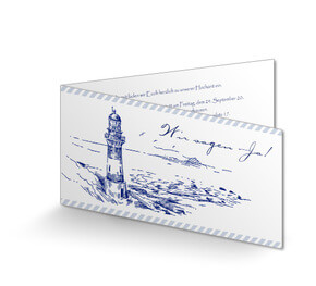 Hochzeitseinladungskarte Blauer Leuchtturm