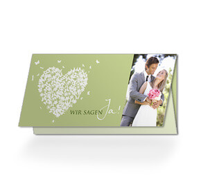 Hochzeitseinladungskarte Butterfly-Herz Lang