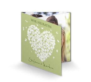 Hochzeitseinladungskarte Butterfly-Herz Grün