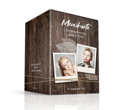 Menükarte Doppelgeburtstag Holz