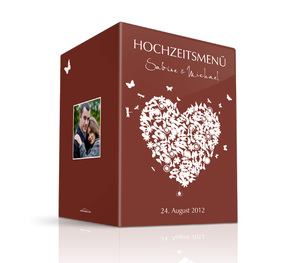 Menükarte Hochzeit Butterfly-Herz Braun