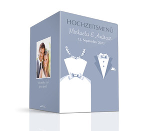 Menükarte Hochzeit Braut und Bräutigam Blau