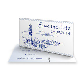 Save The Date Karte Blauer Leuchtturm