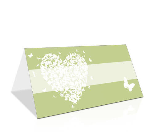 Tischkarte Hochzeit Butterfly-Herz Grün