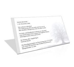 Trauerkarte Baum mit Trauerrand Grau