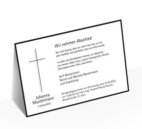 Trauerkarte Trauerrand Kreuz Groß